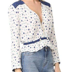 Free People Where We Roam Printed Faux Wrap Blouse, S